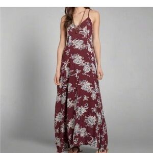 Floral Spaghetti-Strap Maxi Dress in Burgundy